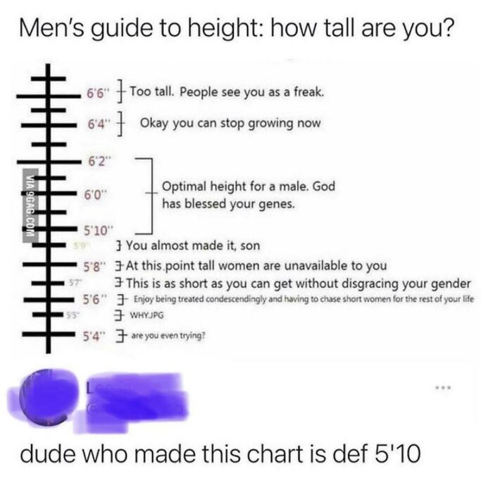 Chart showing men's guide to height preferences and stereotypes