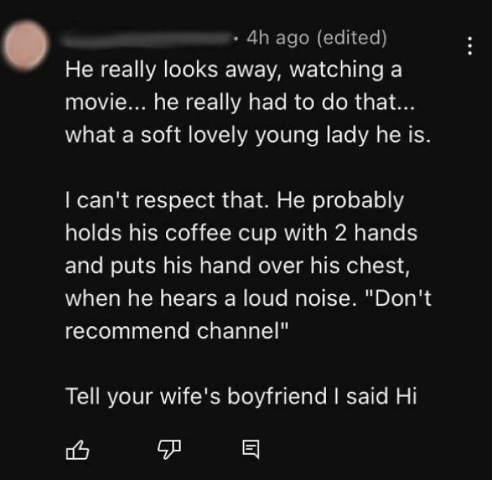 Screenshot of controversial comment about men and soft behavior
