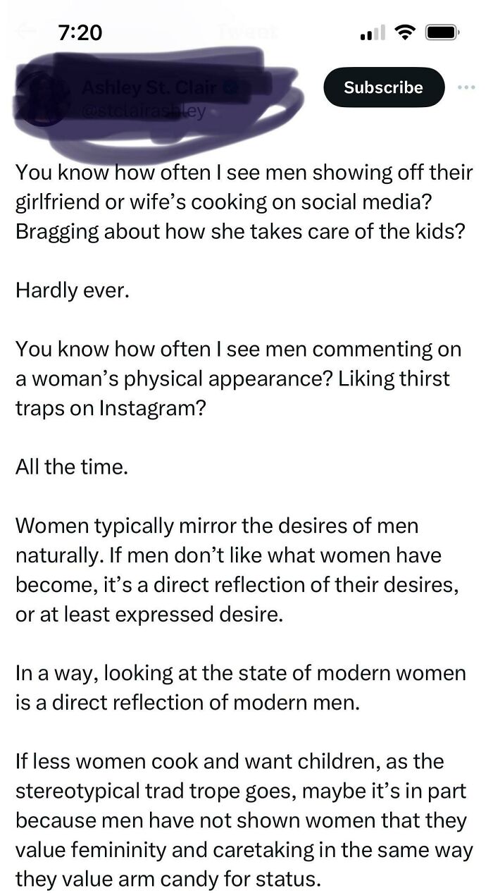 Text discussing men's social media behavior reflecting attraction and desires of modern men