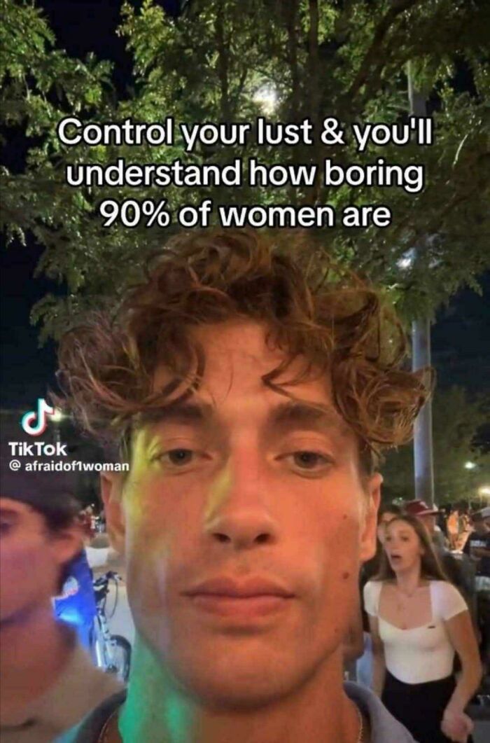 Man's selfie with quote on lust and boring women from wild takes about men