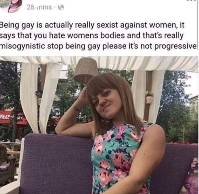 Woman claiming being gay is sexist against women in a controversial social media post about men
