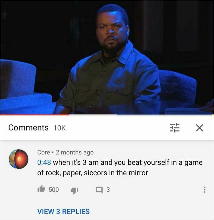 Funny internet comment about beating yourself in rock paper scissors late at night
