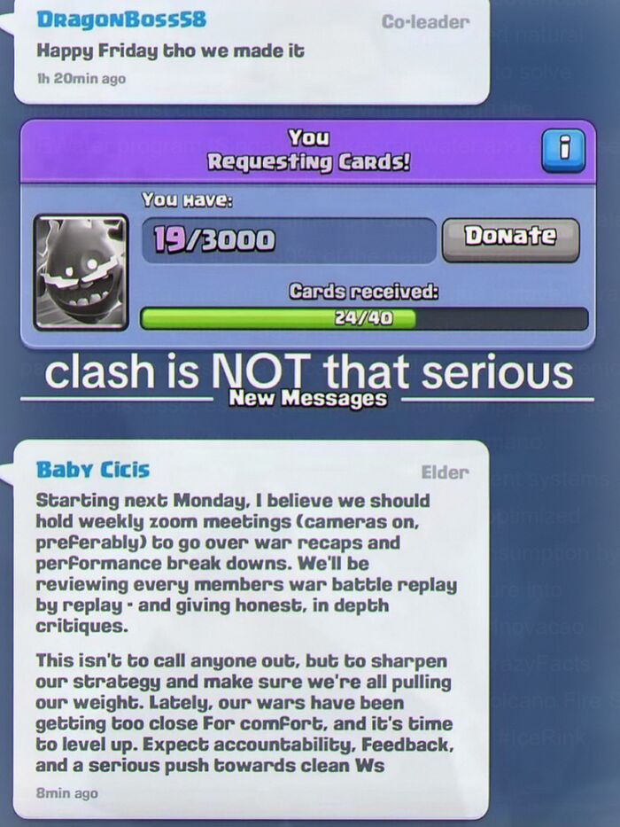 Cringe Clash of Clans chat about serious war meeting