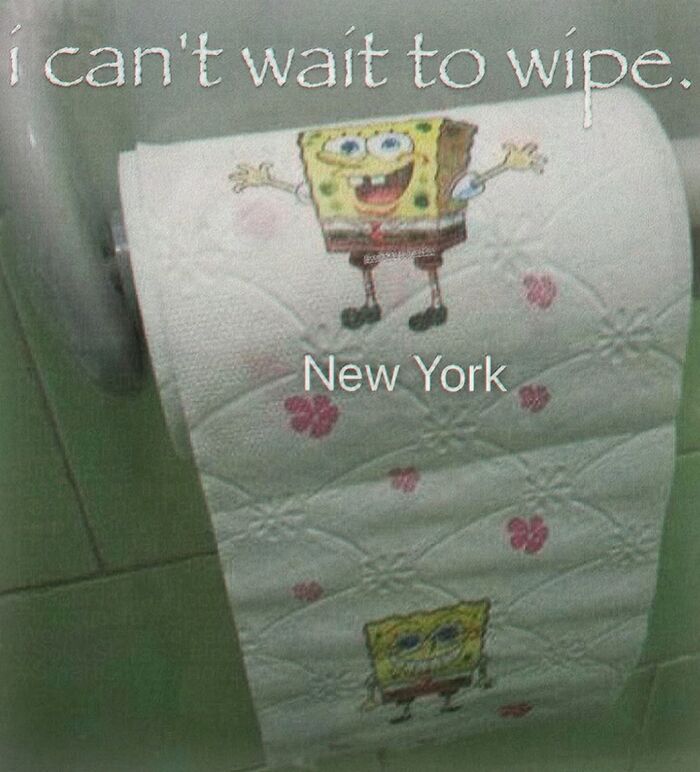 Cringe meme of SpongeBob themed toilet paper with caption about wiping
