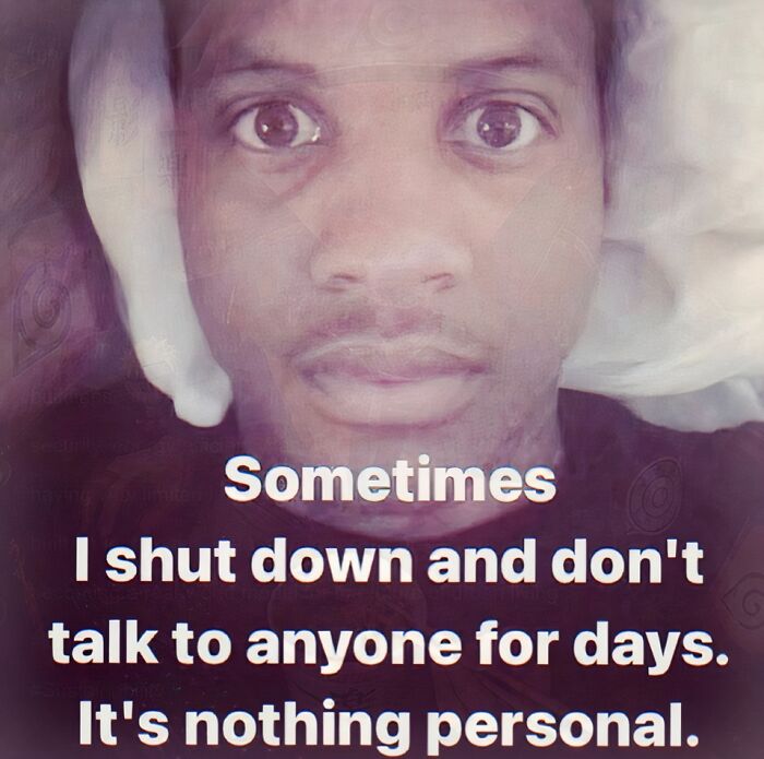 Relatable cringe meme about shutting down and avoiding talking to anyone