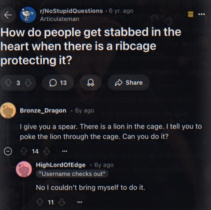 Embarrassing cringe Reddit post about being stabbed despite ribcage protection