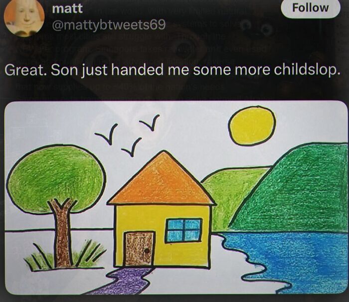 Cringe meme showing a child's simple drawing labeled as childsplop in embarrassing posts