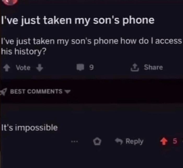 Reddit post about taking son's phone with reply saying it's impossible
