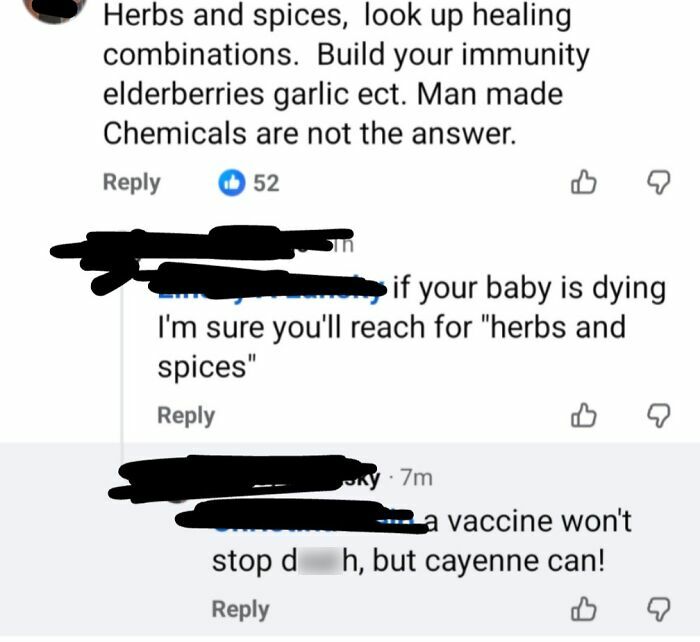 Online discussion about using herbs and spices versus medicine for baby health