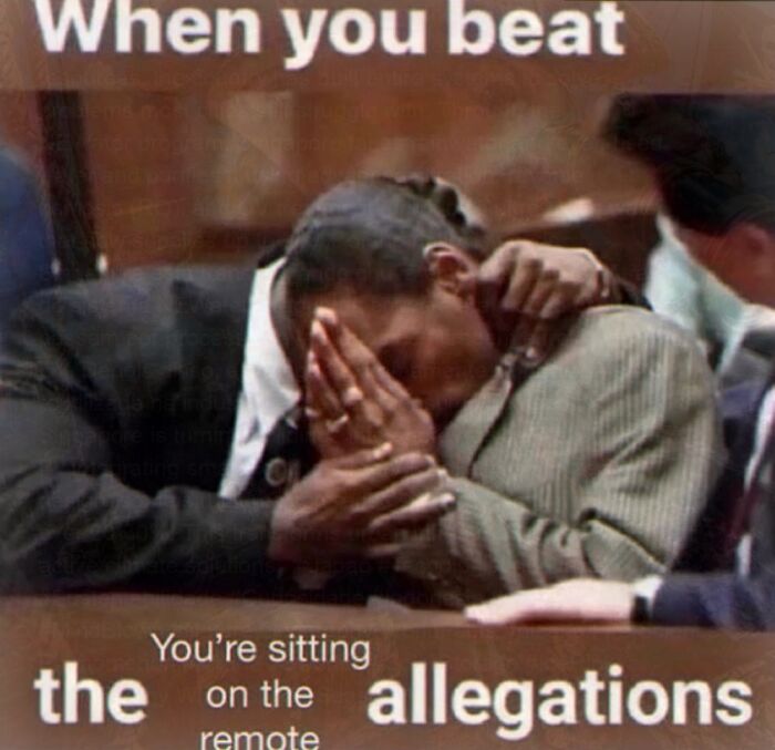 Funny cringe meme of two men in court over sitting on the remote allegations