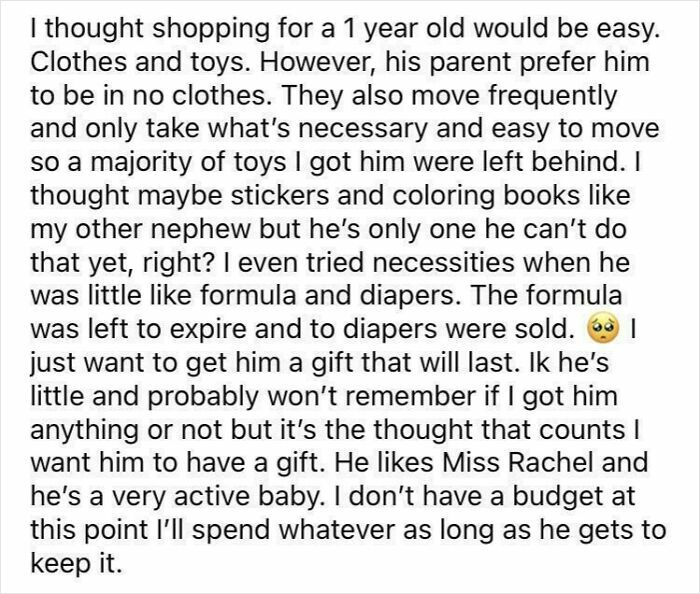 Parent struggling to find lasting gift for active one-year-old baby