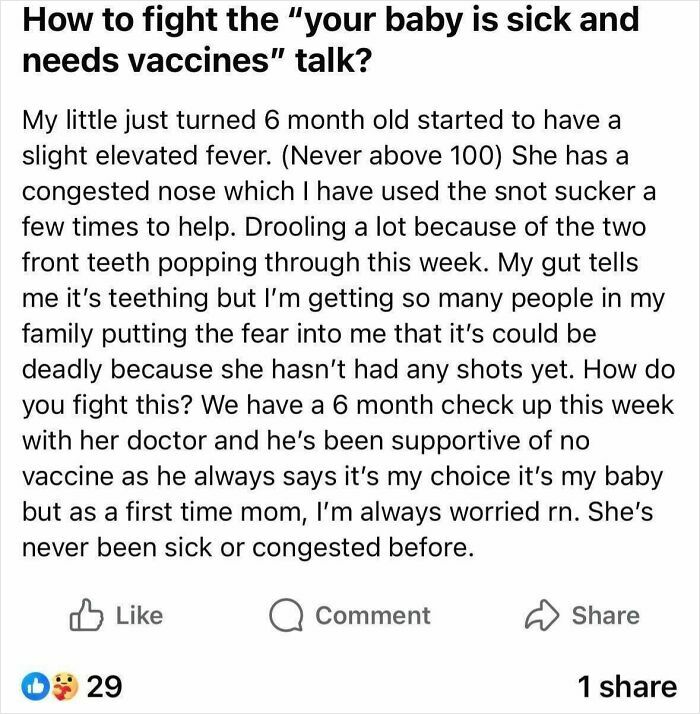 Parent worried about baby illness and vaccine decisions