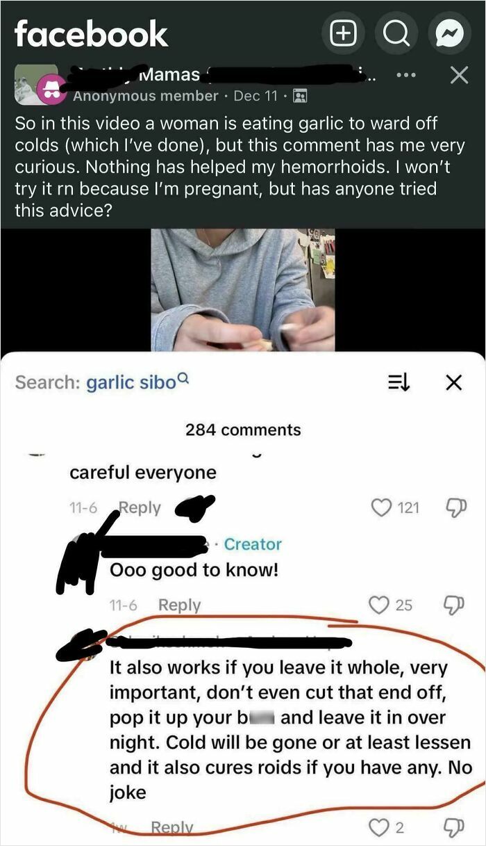 Parent discusses garlic remedy for hemorrhoids and colds in viral parenting post
