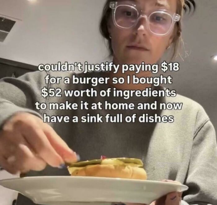 Cooking at home instead of buying burger with ingredients and dishes