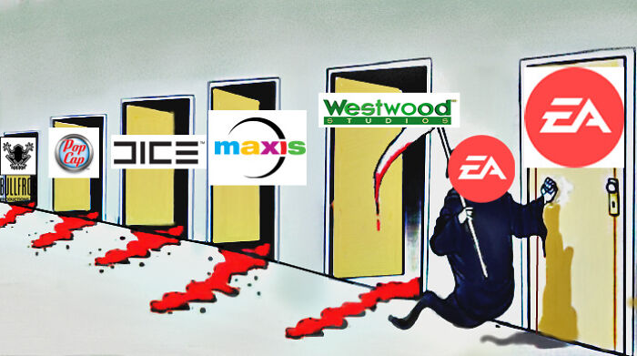 EA depicted as Grim Reaper k*****g game studios meme reflecting gaming industry