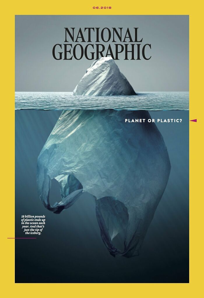 National Geographic cover showing plastic bag as an iceberg highlighting plastic pollution