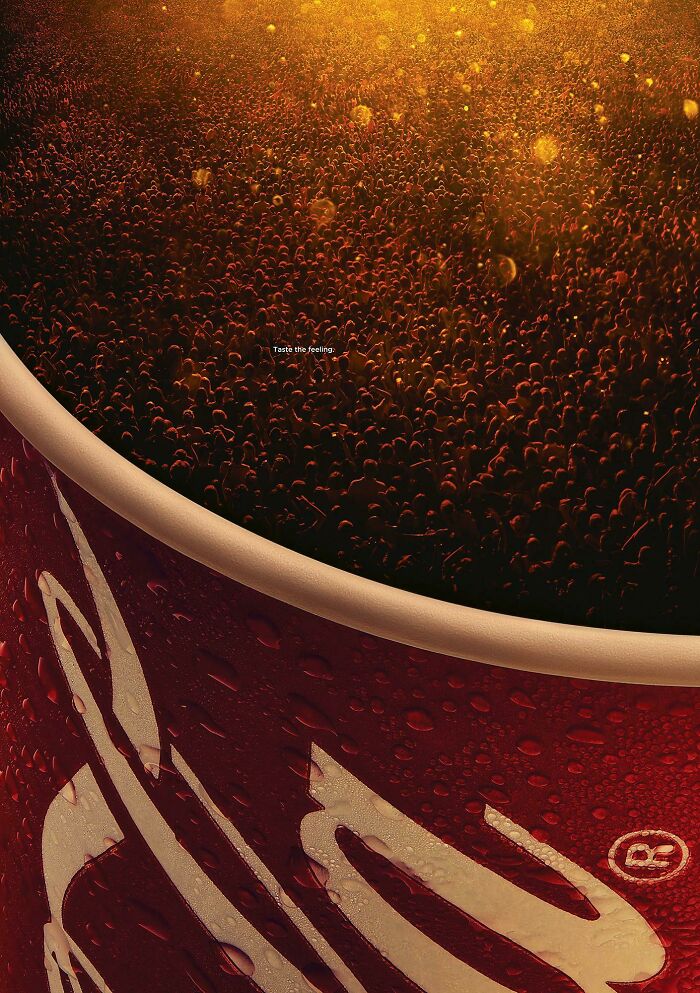 Creative drink advertisement showing crowd as beverage bubbles