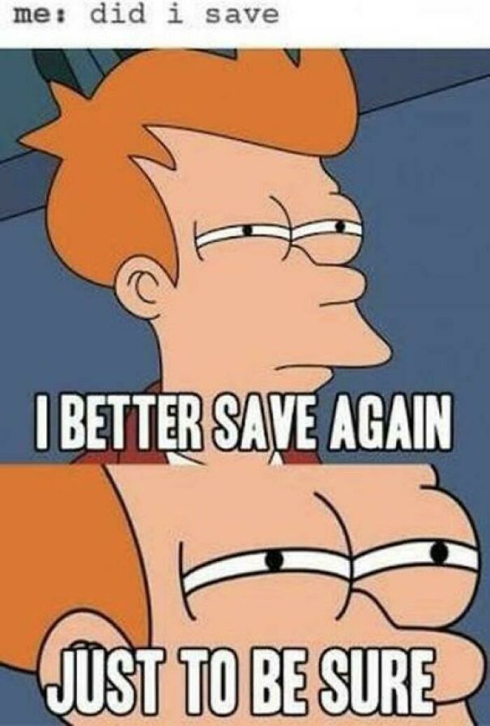 Cartoon character anxious about saving game progress twice