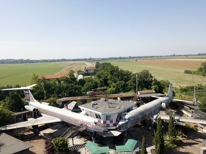 Abandoned airplane converted into a building in a forgotten urban exploration site