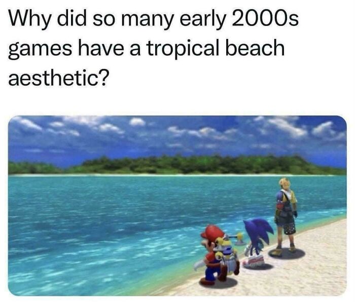 Early 2000s video games with tropical beach aesthetic meme