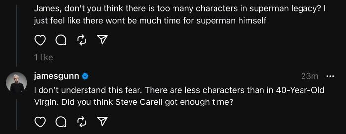 Social media discussion on Superman Legacy characters and screen time