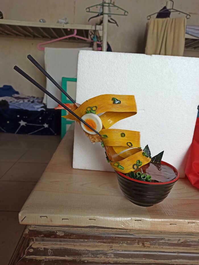 Creative shoe design inspired by ramen noodle bowl