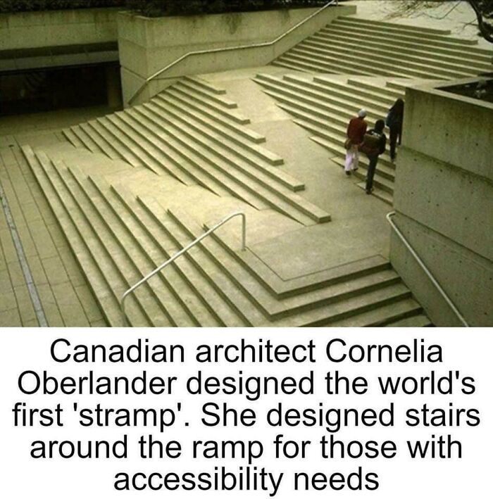 Architectural design with stairs surrounding ramp for accessibility needs