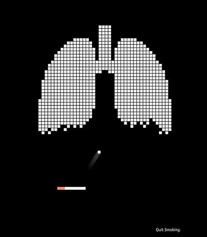 Quit smoking poster with pixelated lungs and cigarette
