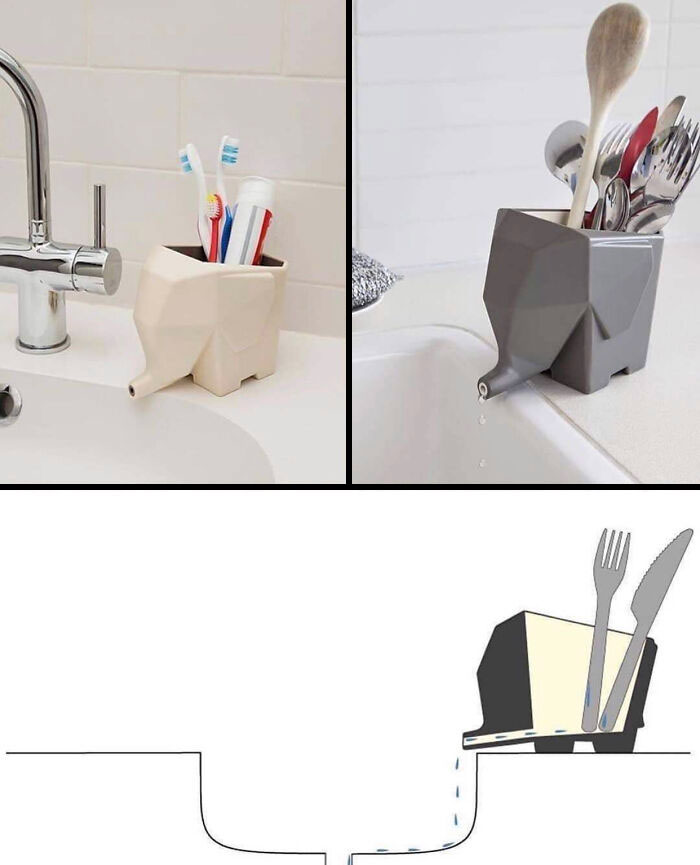 Elephant-shaped kitchen and bathroom organizer with water drainage