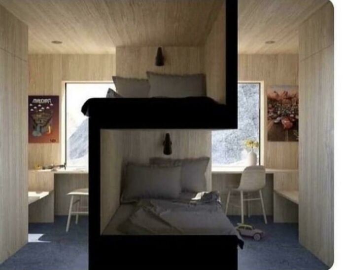 Modern bunk bed design integrated into small living space
