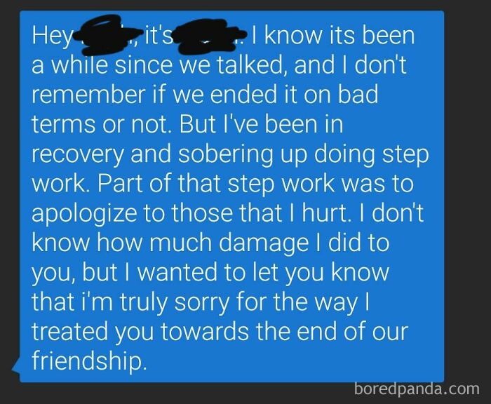 Apology message apologizing for past friendship issues in recovery