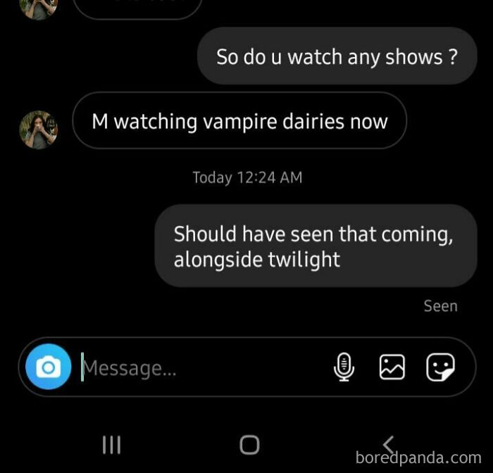 Chat about watching vampire diaries and twilight in messages