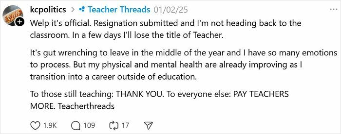Teacher shares official resignation and urges better pay for teachers