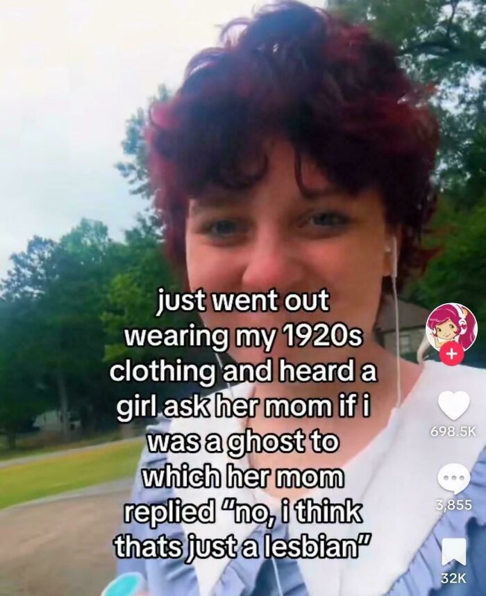 Person in 1920s clothing with funny story about being mistaken for a ghost or lesbian