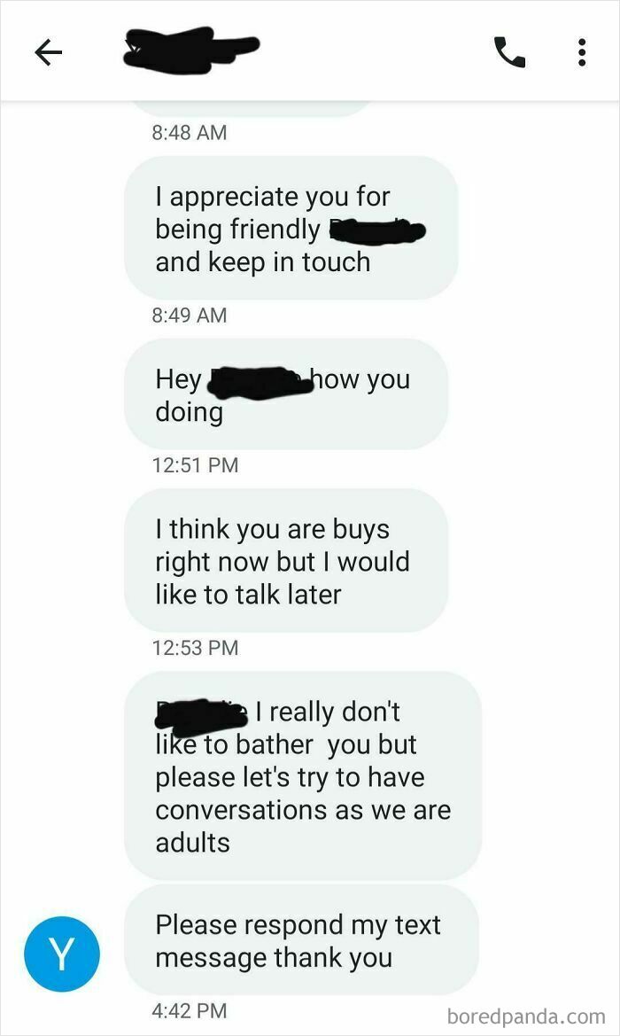 Text messages asking for adult conversation and response reply