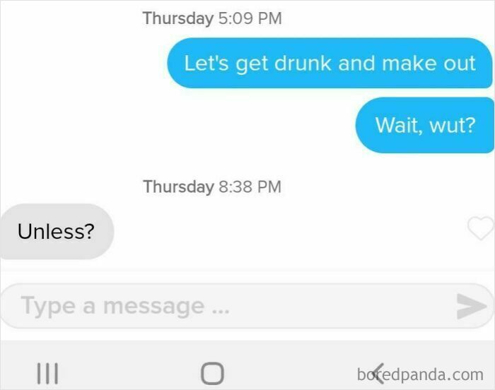 Text message conversation about getting drunk and making out