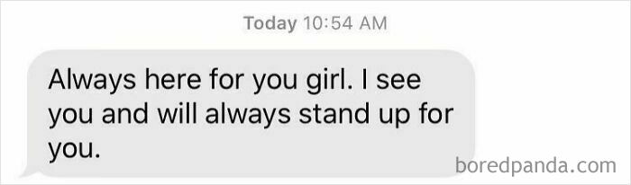 Supportive text message offering to stand up for a friend
