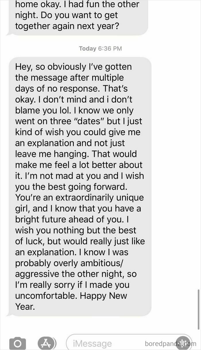 Long message seeking explanation after no response post multiple dates