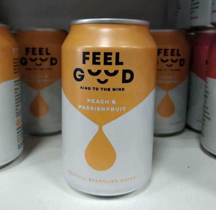 Feel Good peach and passionfruit flavored sparkling water can design