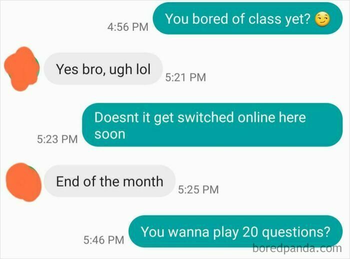 Text messages about boredom in class and online switching