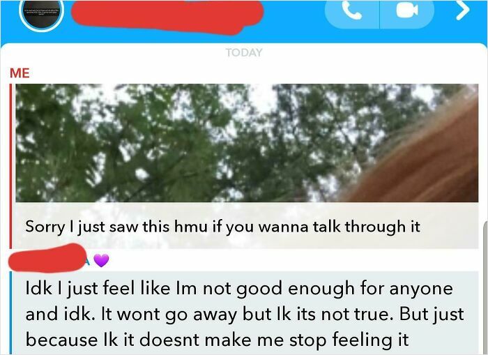 Social media message about feeling not good enough and emotional struggle