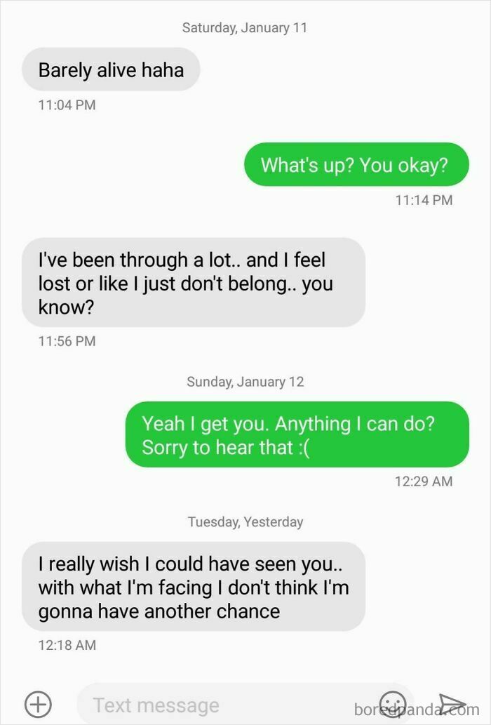 Text conversation expressing feelings of being lost and not belonging