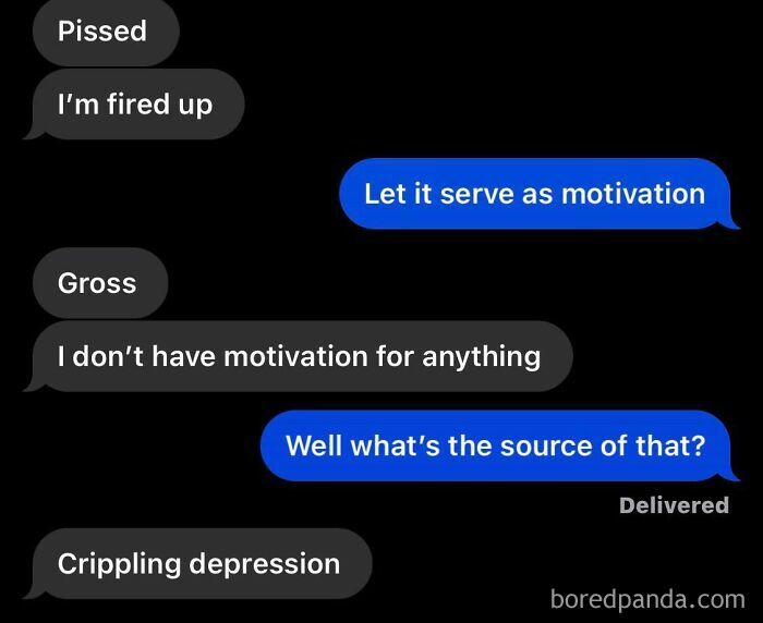 Text messages about lacking motivation due to crippling depression