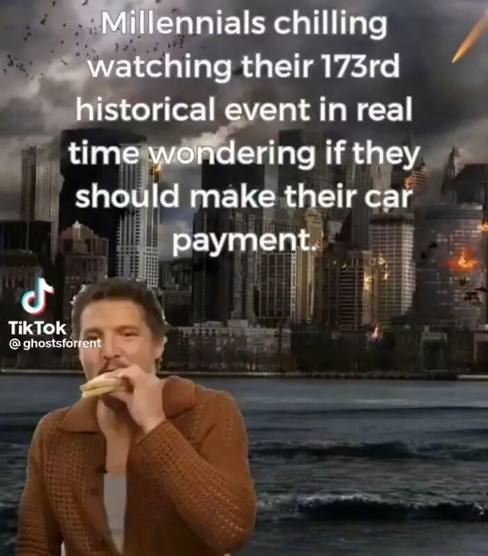 Millennials watching historic events while debating car payment