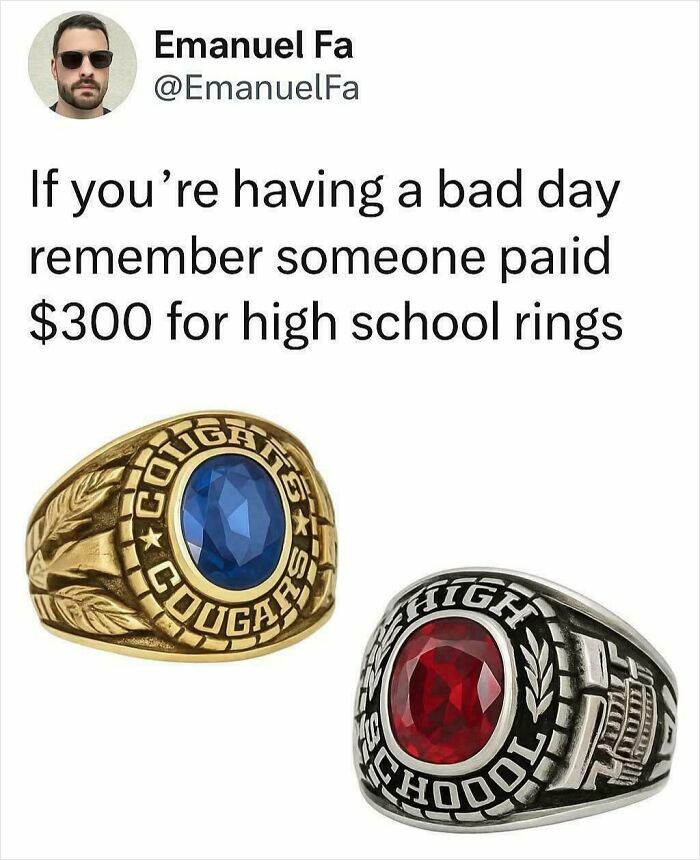 Someone spent 300 dollars on high school rings with Cougars and High School designs