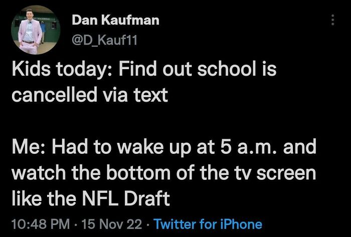 Millennials compare school cancellation via text to watching NFL Draft on TV screen
