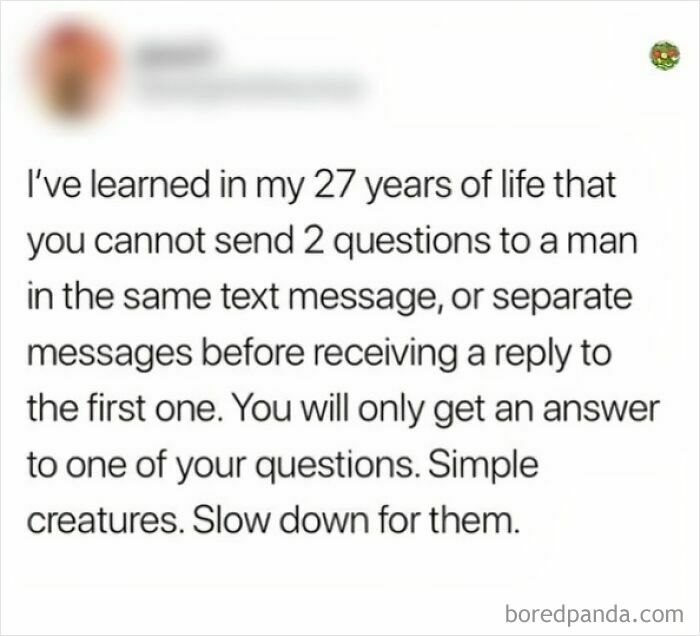 Text discussing men's limited response to multiple questions in messages