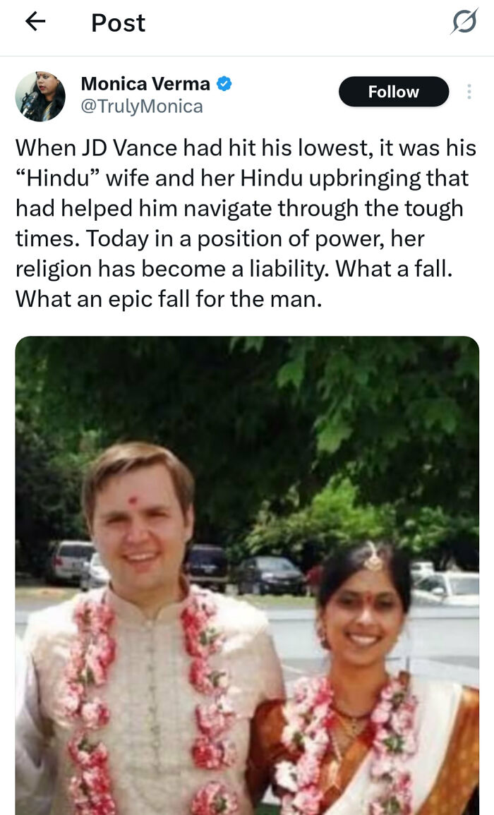 Bizarre funny screenshot showing JD Vance and his Hindu wife in traditional attire
