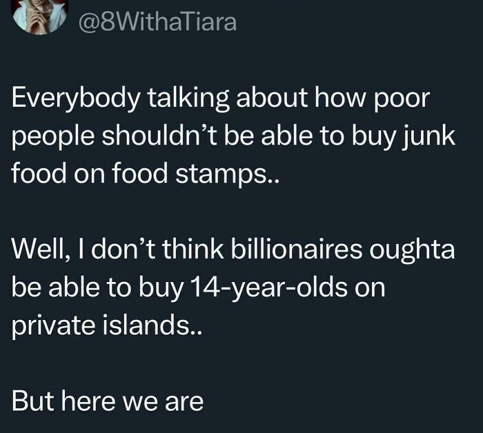 Tweet criticizing billionaire power over minors compared to food stamp restrictions