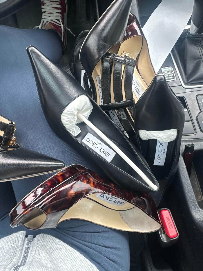 Pair of black Jimmy Choo high heels thrifted from Goodwill